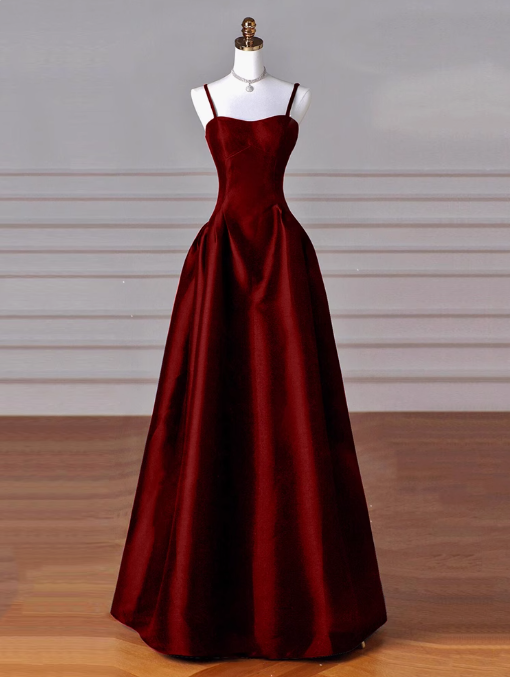 A-Line Sweetheart ??Prom Dresses For Birthday&Graduation-Burgundy Satin Long Prom Dresses Main image