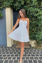 A Line Sweetheart Purple Sequins Short Homecoming Dress
