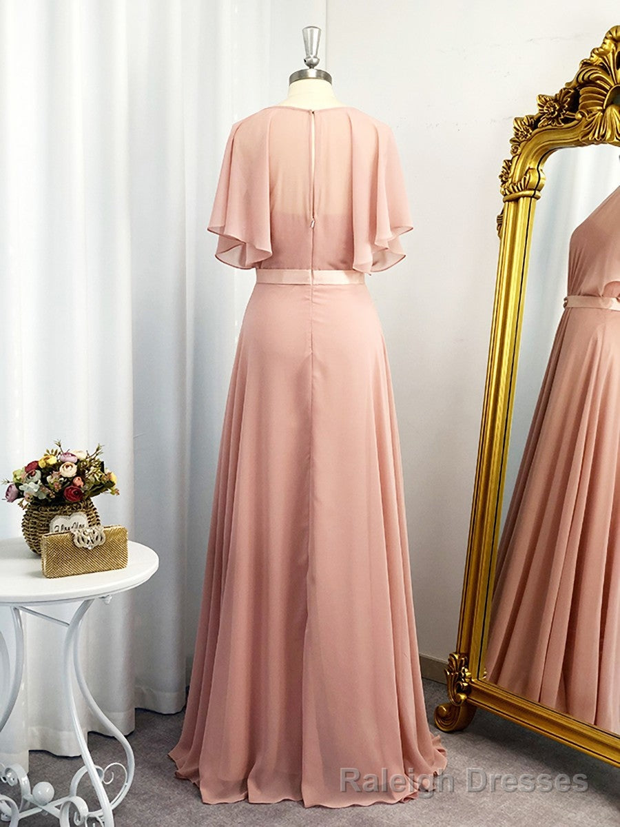 A-line Sweetheart Short Sleeves Ruffles Floor-Length Chiffon Dress Secondary image