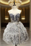 A-Line Sweetheart Short Tulle Silver Ruched Homecoming Dress with Beading