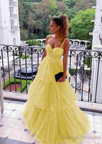 A Line Sweetheart Sleeveless Long Dress Floor Length Tulle Prom Dress With Ruffles