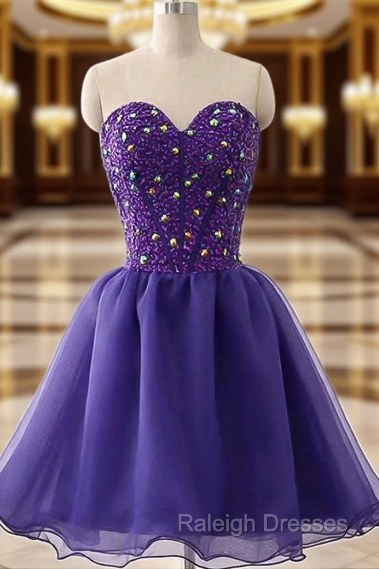 A Line Sweetheart Sleeveless Tulle Short Mini Homecoming Dress With Beading Rhinestone Main image