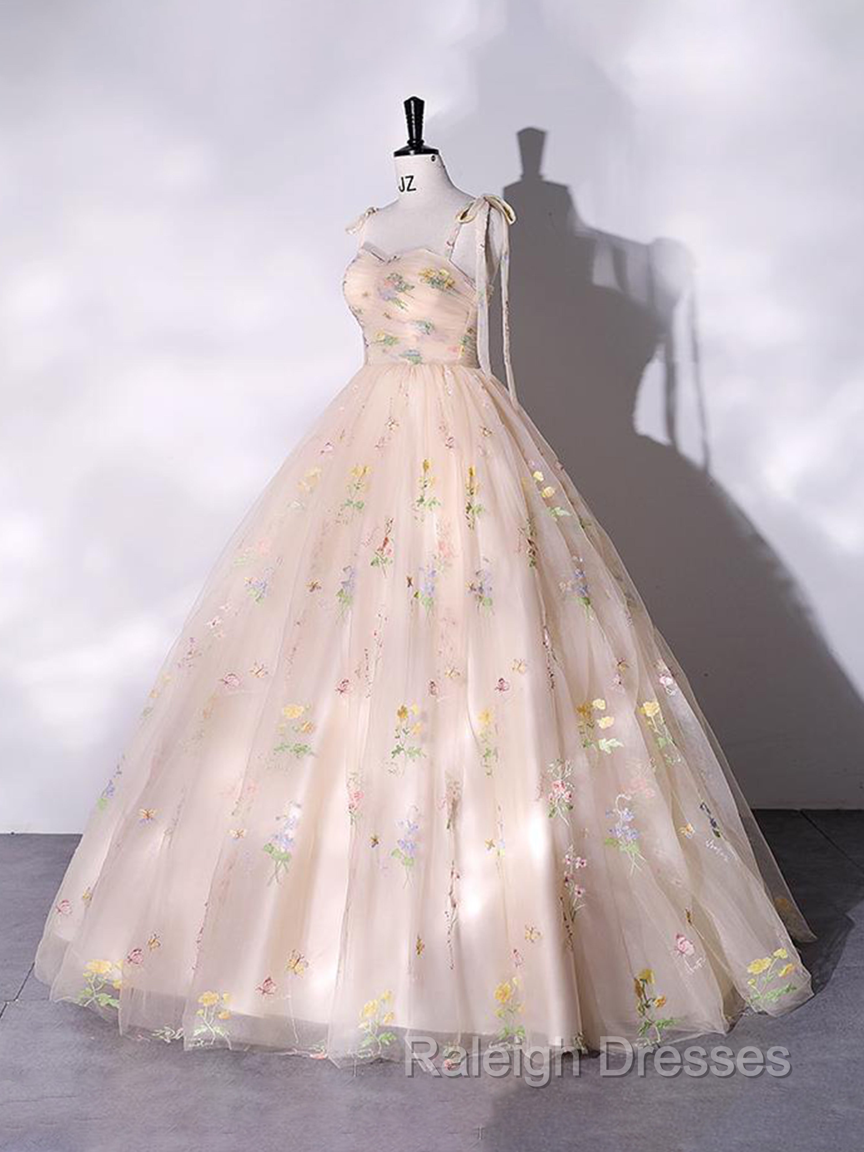 A-Line Sweetheart Sleeves Straps Embroidery Tulle Prom Dress Secondary image