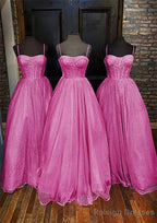 A-line Sweetheart Spaghetti Straps Long/Floor-Length Glitter Prom Dresses With Pockets