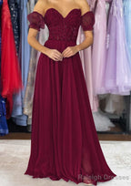 A-line Sweetheart Strapless Long/Floor-Length Chiffon Prom Dresses with Detachable Balloon Sleeves