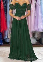 A-line Sweetheart Strapless Long/Floor-Length Chiffon Prom Dresses with Detachable Balloon Sleeves