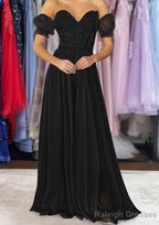 A Line Sweetheart Strapless Long Dress Floor Length Chiffon Prom Dress with Detachable Balloon Sleeves