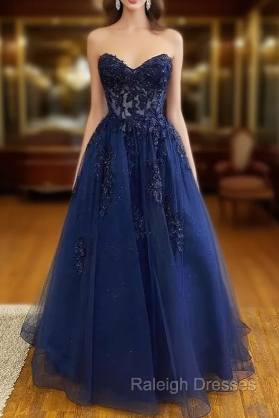 A-line Sweetheart Strapless Long/Floor-Length Tulle Prom Dress With Appliqued Sequins Glitter Main image