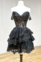 A-Line Sweetheart Tiered Short Homecoming Dresses