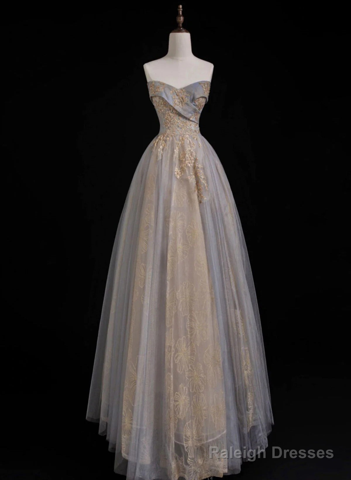 A Line Sweetheart Tulle And Lace Long Prom Dress, Tulle Long Evening Dress