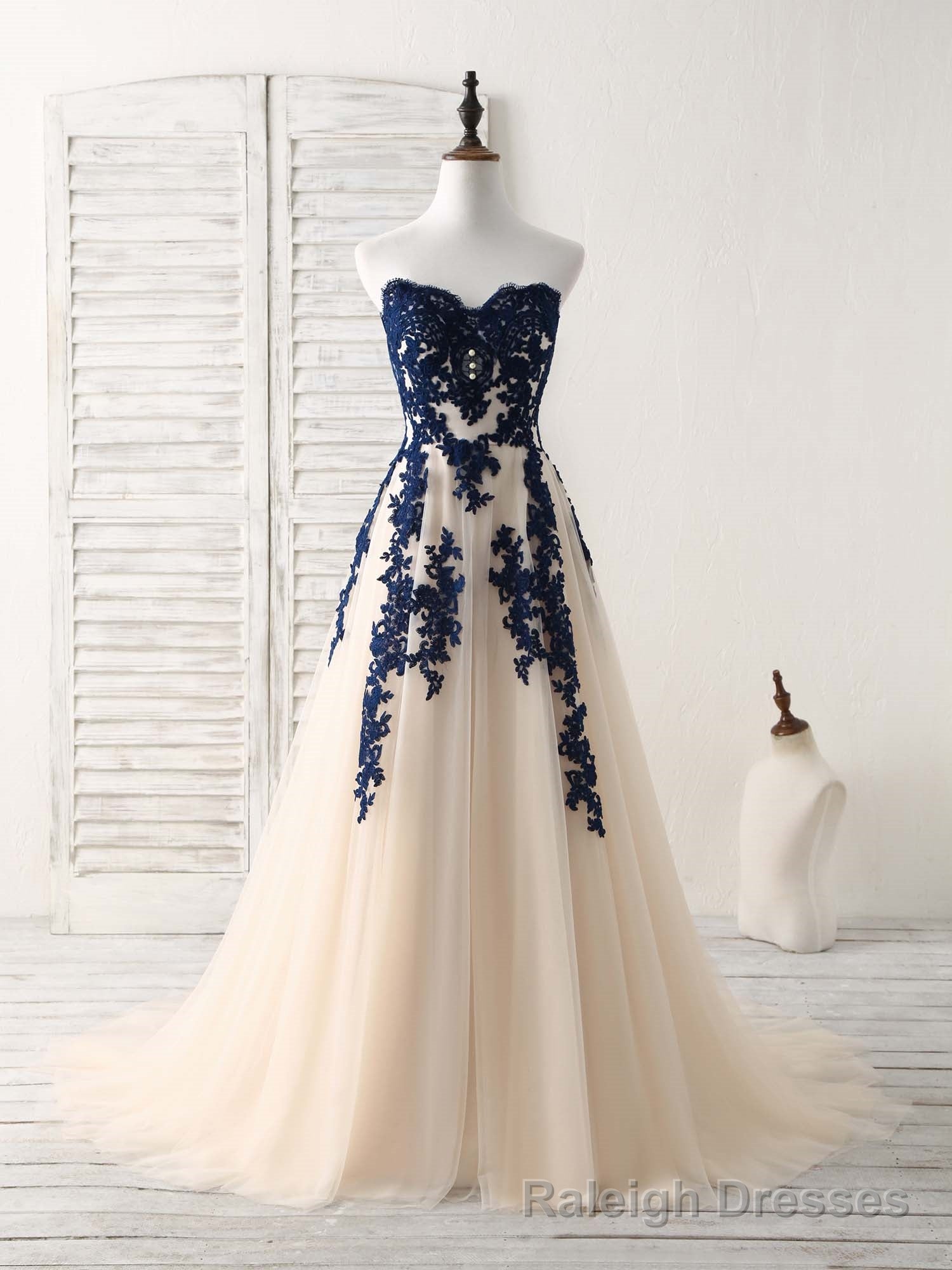 A Line Sweetheart Tulle Lace Applique Long Prom Dress, Bridesmaid Dress
