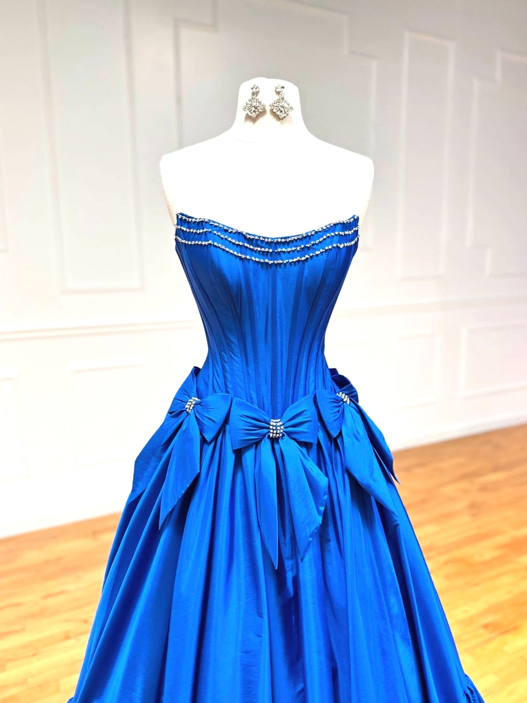 A-Line Taffeta Blue Long Formal Prom Dress, Blue Long Prom Dress