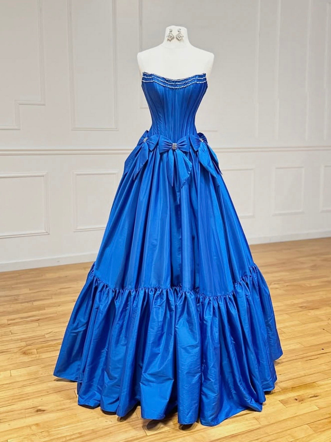 A-Line Taffeta Blue Long Formal Prom Dress, Blue Long Prom Dress Main image