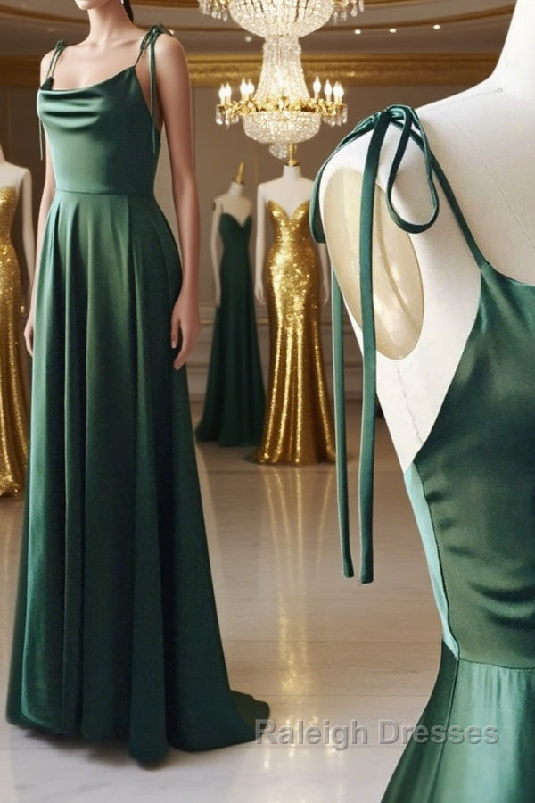 A Line Thin Straps Green Long Prom Dresses, Green Formal Graduation Evening Dresses Main image
