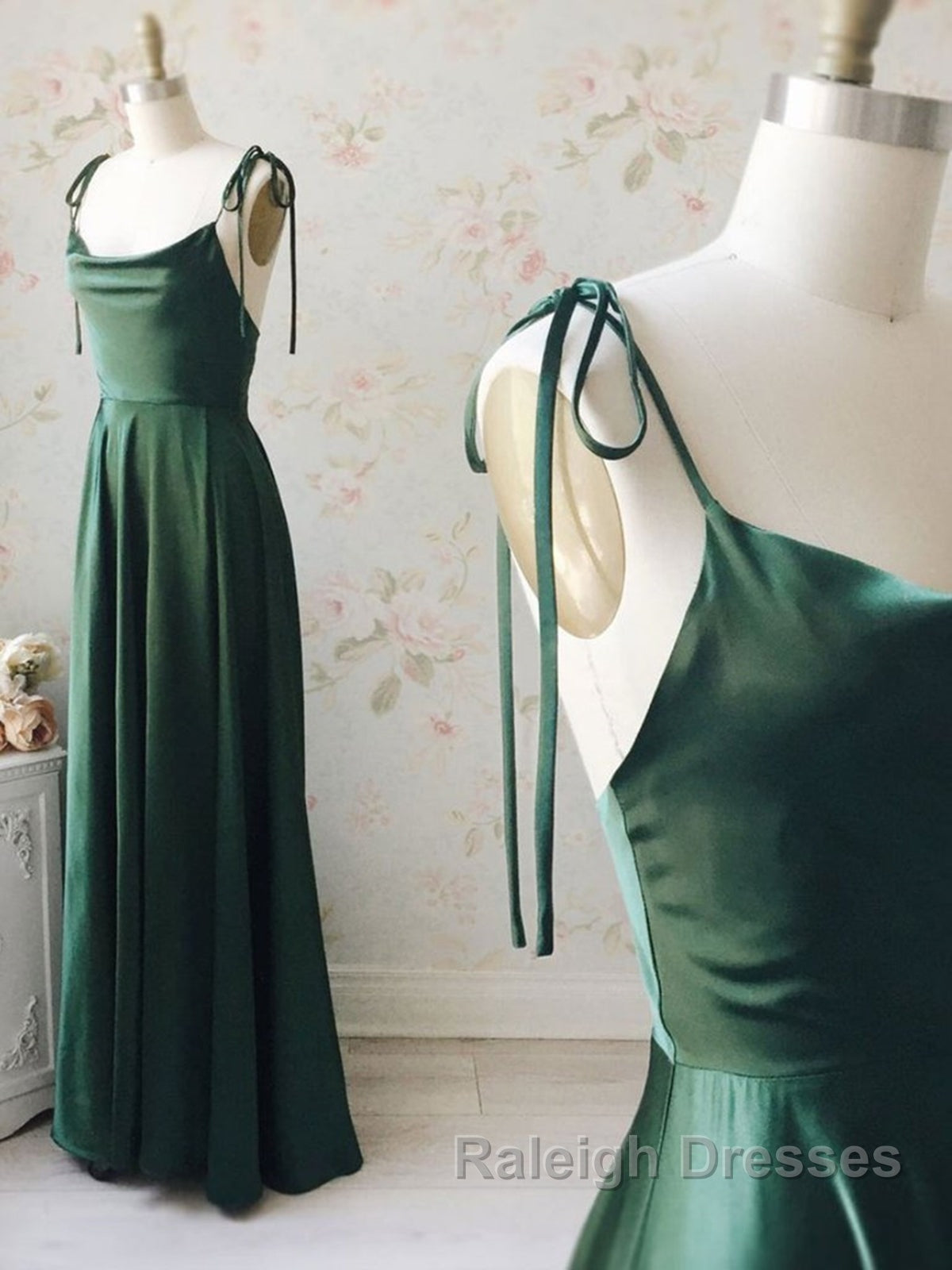 A Line Thin Straps Green Long Prom Dresses, Green Formal Graduation Evening Dresses Secondary image