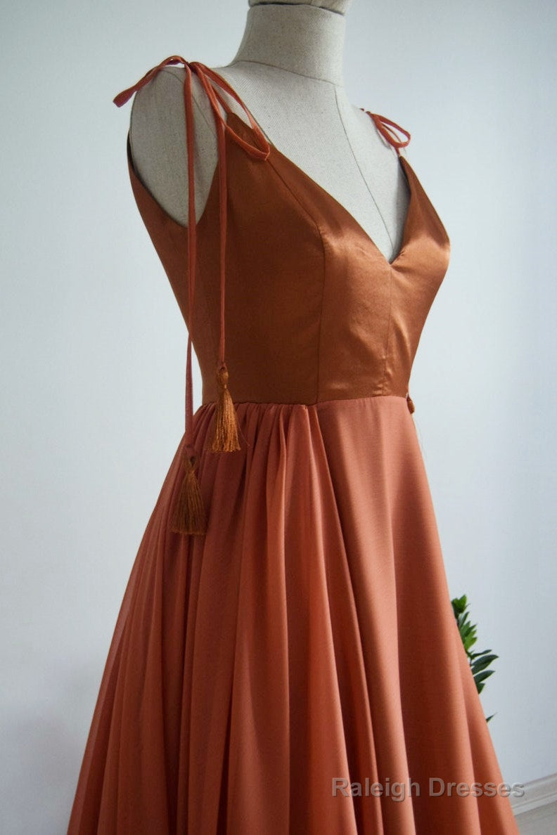A-Line Tie Shoulder Long Bridesmaid Dress