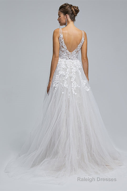 A-Line tulle applique sleeveless floor length wedding dress Secondary image