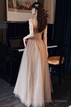 A-Line Tulle Beaded Long Prom Dress, Evening Party Dress