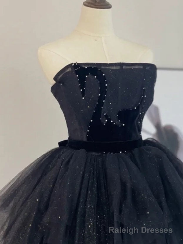 A-Line Tulle Black Long Prom Dress, Black Formal Evening Dress Secondary image