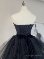A-Line Tulle Black Long Prom Dress, Black Formal Evening Dress