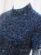 A-Line Tulle Blue Long Prom Dress, Blue Formal Evening Dress with Beading