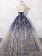 A-Line Tulle Blue Long Prom Dress, Blue Tulle Long Evening Dresses