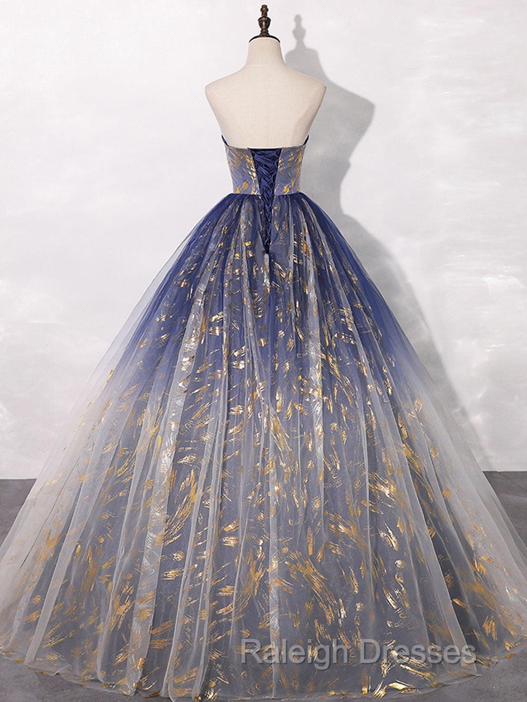 A-Line Tulle Blue Long Prom Dress, Blue Tulle Long Evening Dresses