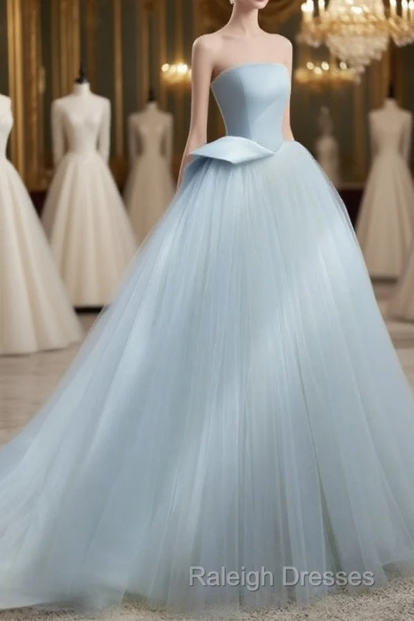 A-Line Tulle Blue Long Prom Dress, Blue Tulle Long Formal Dress Main image
