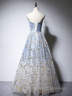 A Line Tulle Blue Long Prom Dress Blue Tulle Prom Graduation Dress