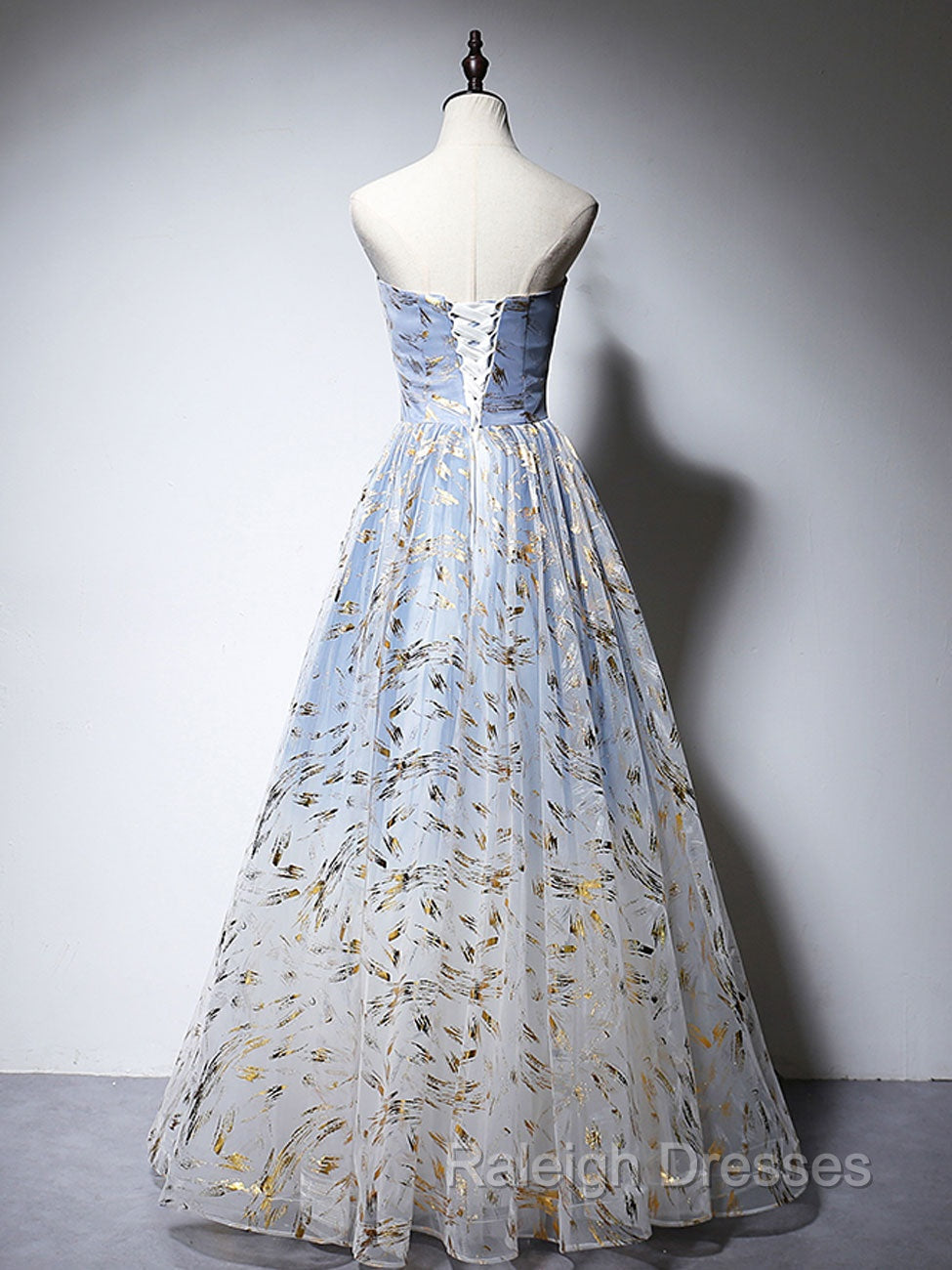 A Line Tulle Blue Long Prom Dress Blue Tulle Prom Graduation Dress
