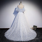A Line Tulle Blue Off Shoulder Prom Dress Long Prom Dress