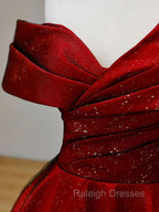 A Line Tulle Burgundy Long Prom Dress, Burgundy Formal Dresses