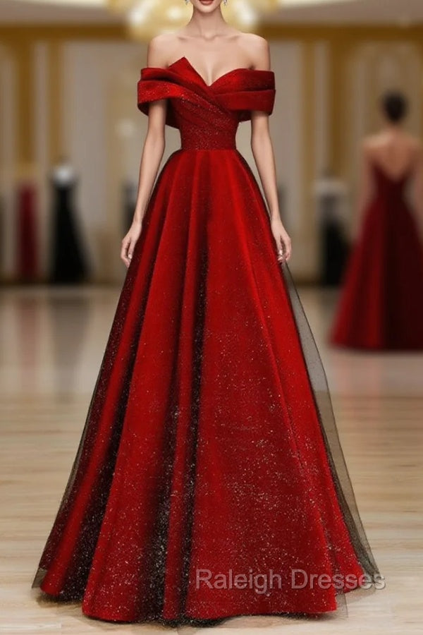 A Line Tulle Burgundy Long Prom Dress, Burgundy Formal Dresses