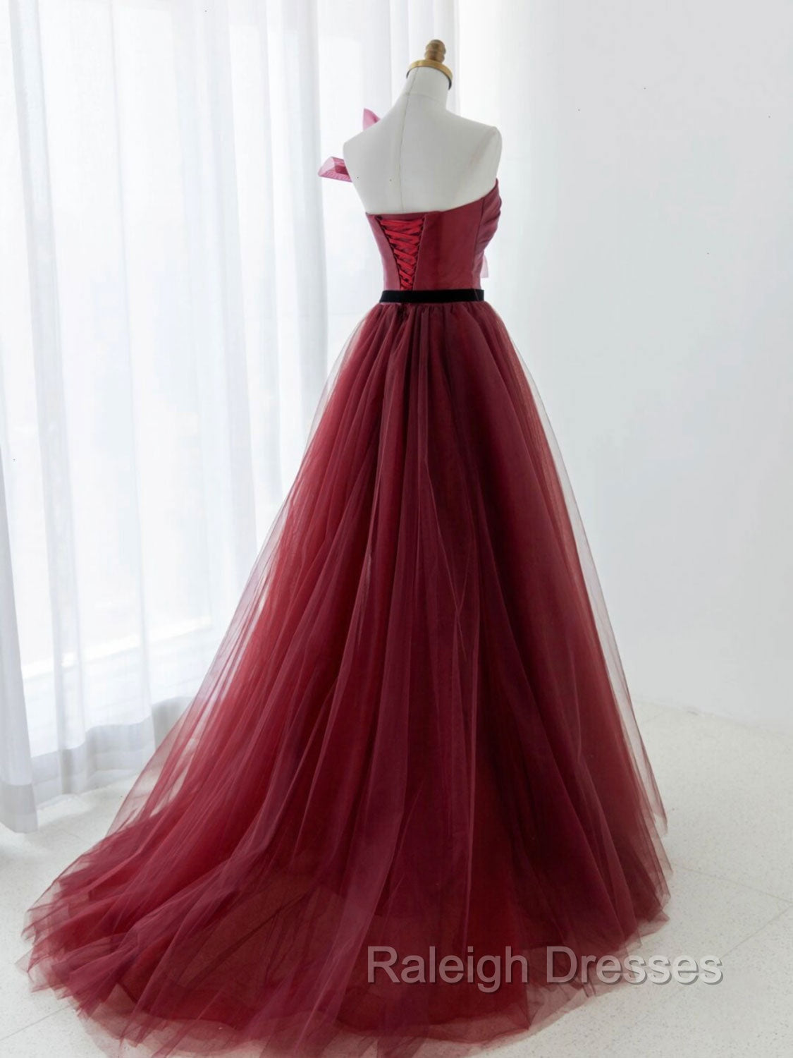 A-Line Tulle Burgundy Long Prom Dress, Burgundy Formal Evening Dress Secondary image