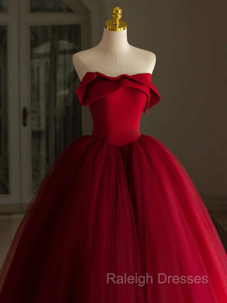 A-Line Tulle Burgundy Long Prom Dress, Burgundy Long Formal Dress Secondary image
