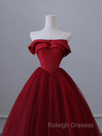 A-Line Tulle Burgundy Long Prom Dress, Tulle Burgundy Long Formal Dress