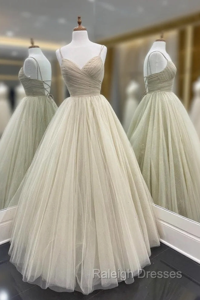 A Line Tulle Floor Length Prom Dress, Spaghetti Strap Prom Prom Dress Main image