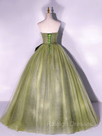 A Line Tulle Green Long Prom Dress, Green Tulle Prom Prom Dresses
