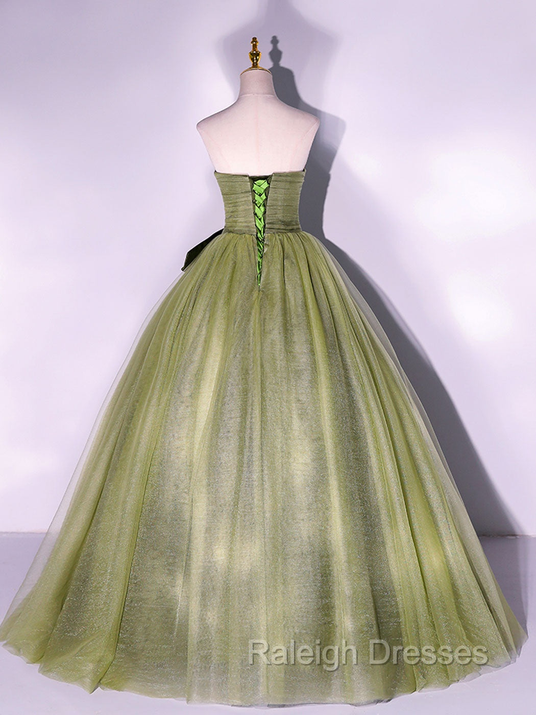 A Line Tulle Green Long Prom Dress, Green Tulle Prom Prom Dresses