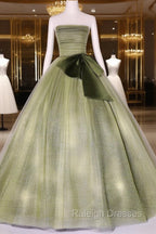 A Line Tulle Green Long Prom Dress, Green Tulle Evening Party Dresses
