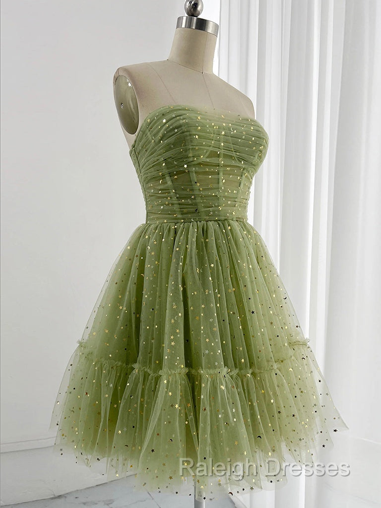 A-Line Tulle Green Short Prom Dress, Cute Green Homecoming Dress Secondary image
