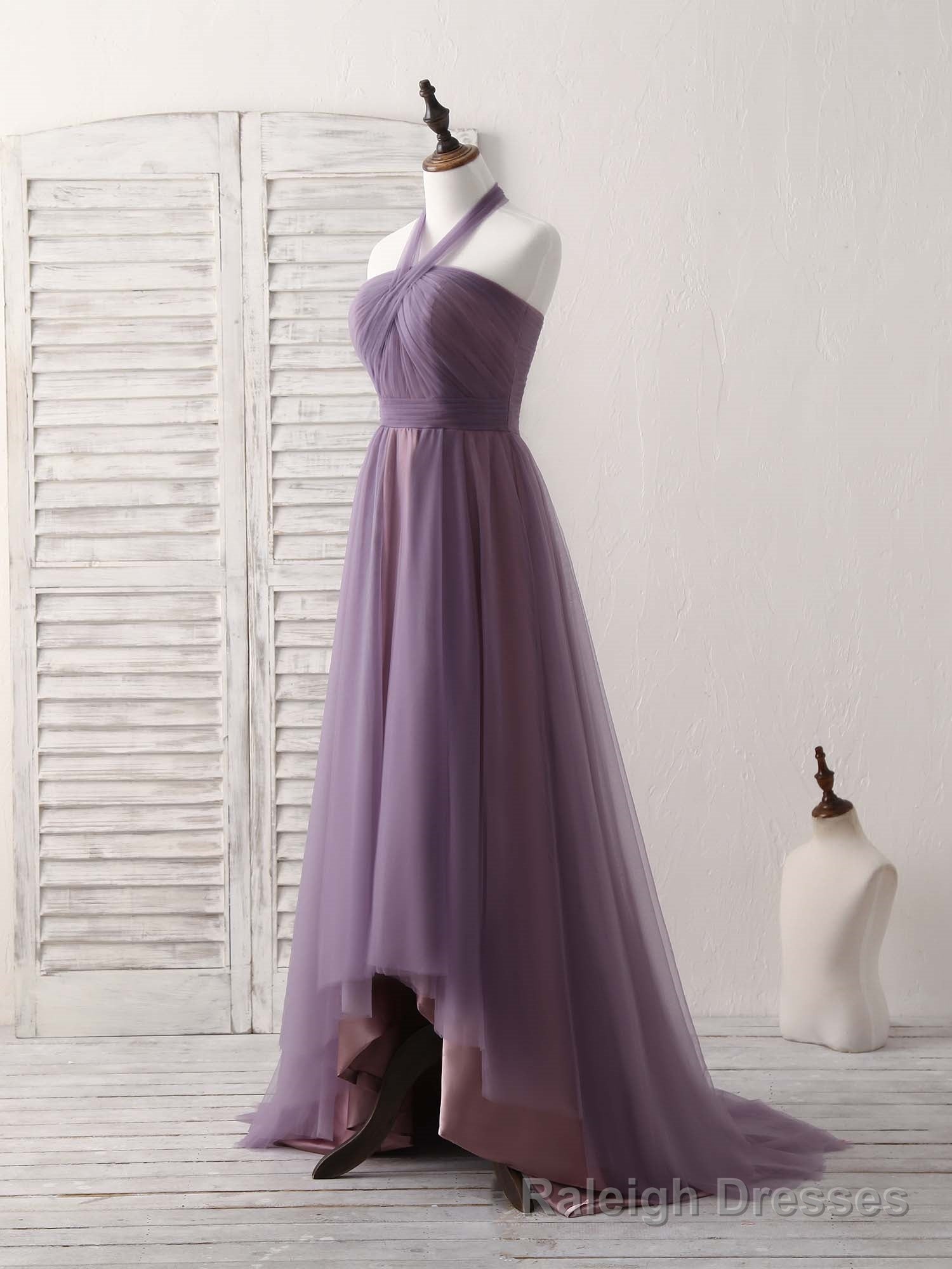 A Line Tulle High Low Long Prom Dress Simple Bridesmaid Dress