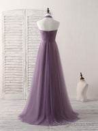 A Line Tulle High Low Long Prom Dress Simple Bridesmaid Dress