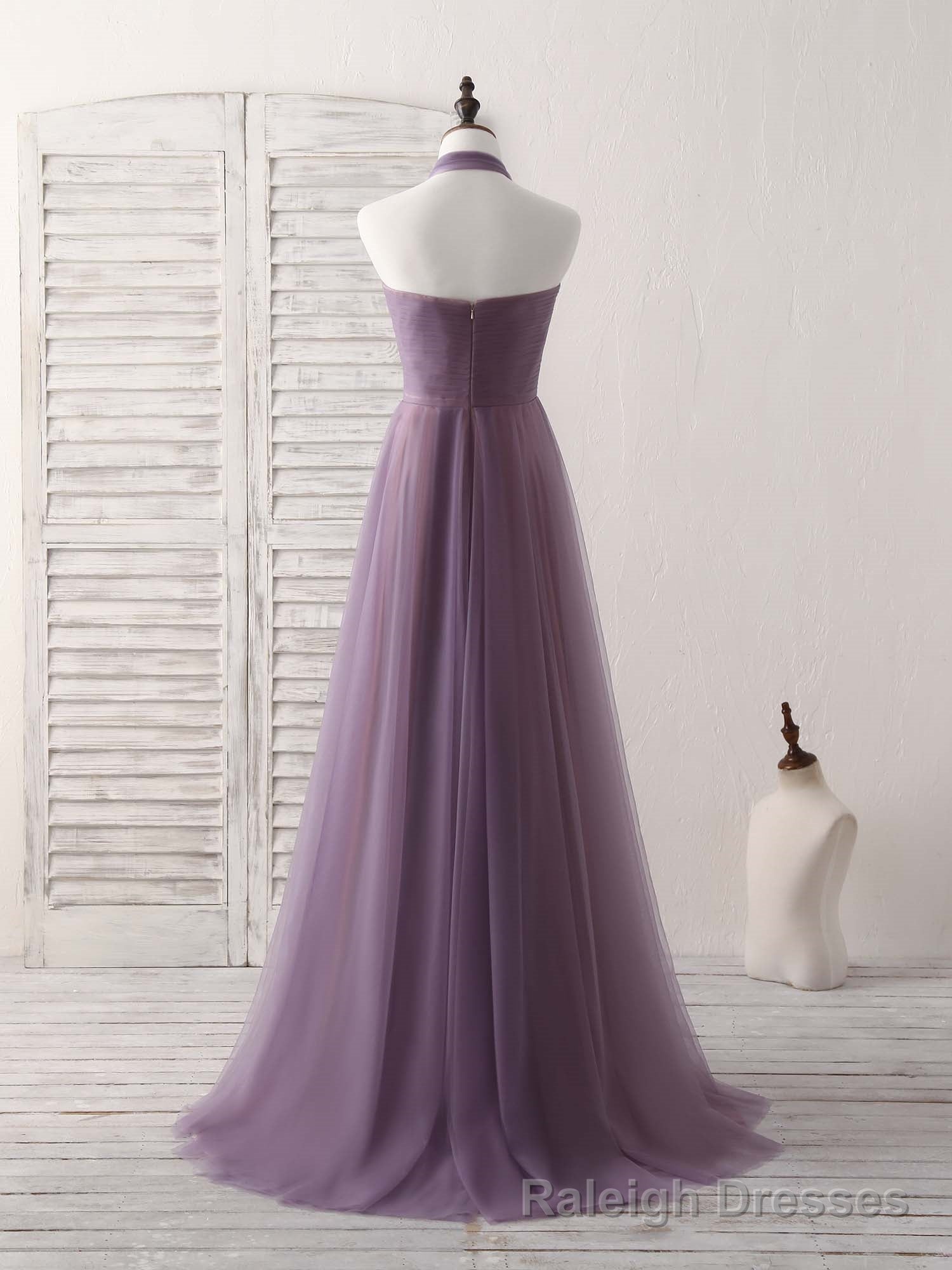 A Line Tulle High Low Long Prom Dress Simple Bridesmaid Dress