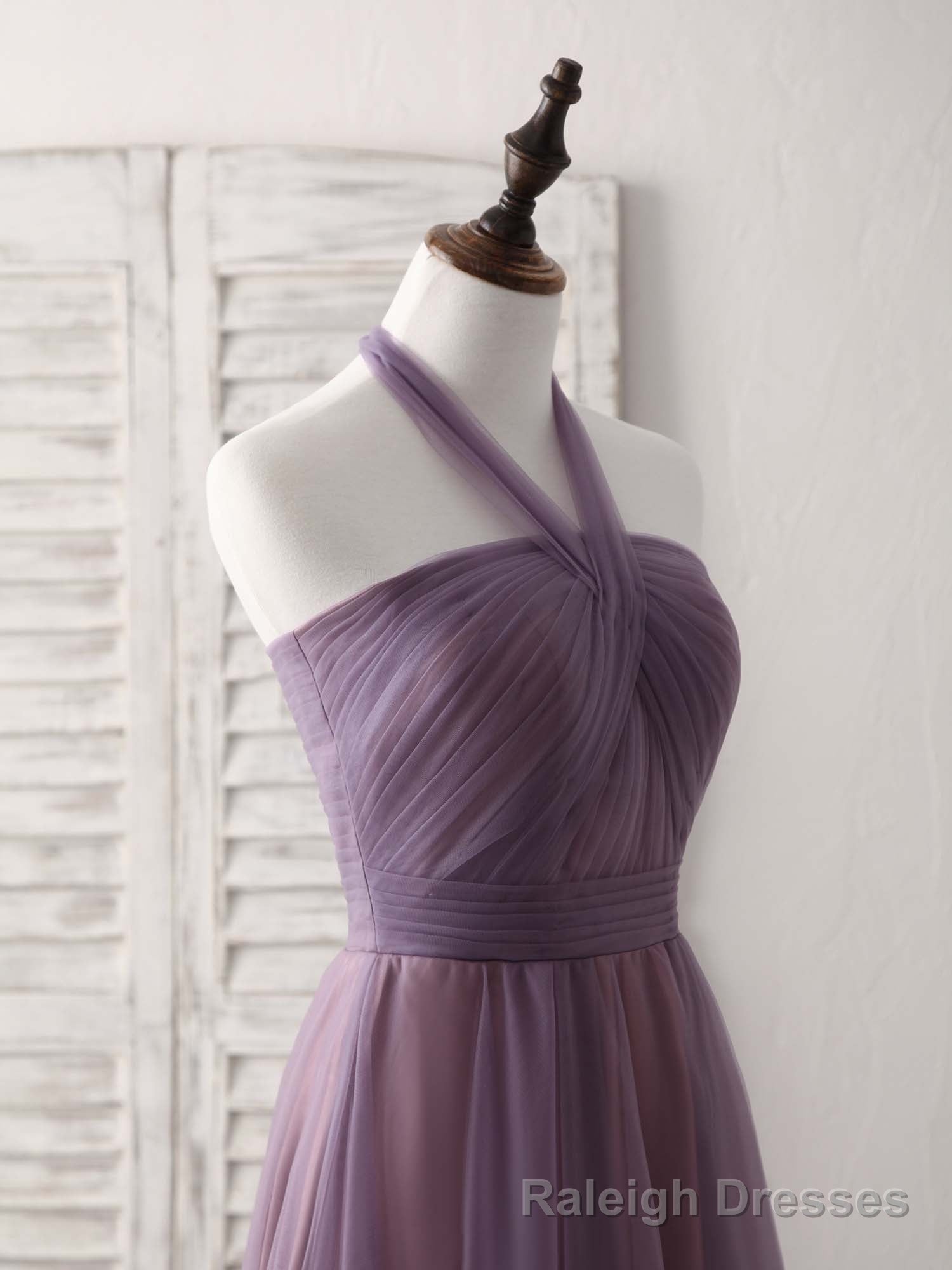 A Line Tulle High Low Long Prom Dress Simple Bridesmaid Dress