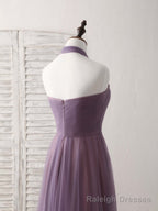 A Line Tulle High Low Long Prom Dress Simple Bridesmaid Dress