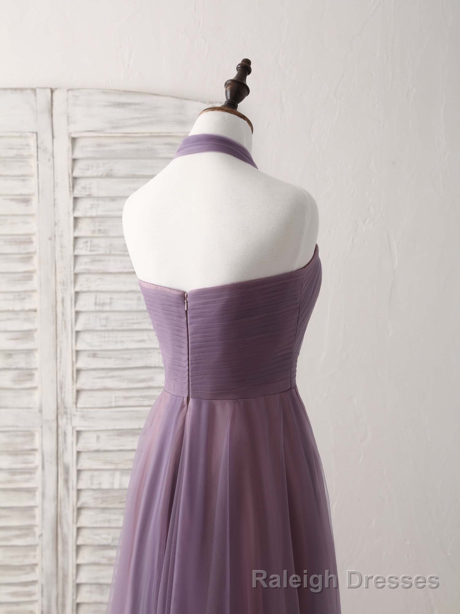 A Line Tulle High Low Long Prom Dress Simple Bridesmaid Dress
