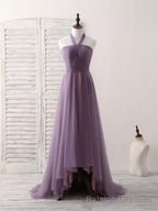 A Line Tulle High Low Long Prom Dress Simple Bridesmaid Dress