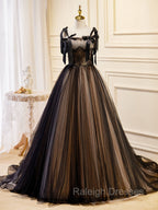 A Line Tulle Lace Black Long Prom Dress, Black Formal Prom Dresses