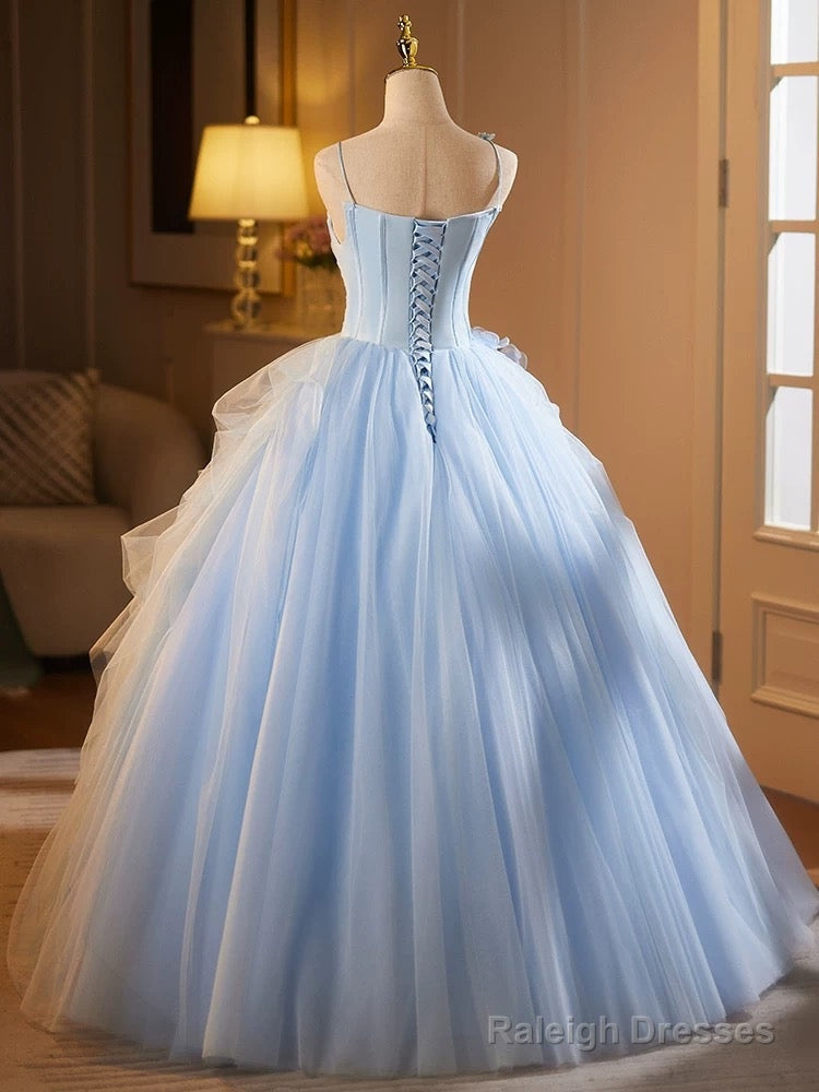 A-Line Tulle Lace Blue Long Prom Dresses Blue Long Sweet 16 Dresses Secondary image